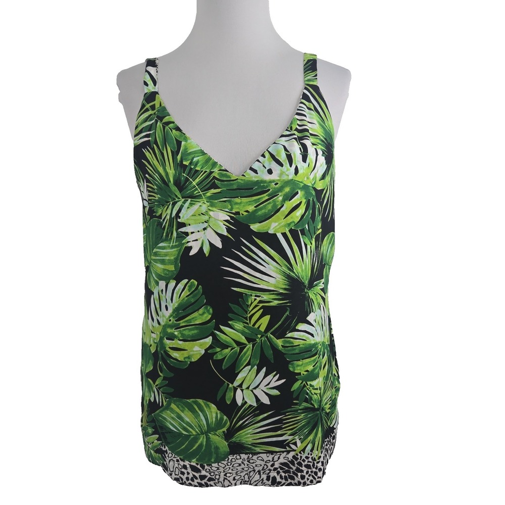 WHBM Tropical Print /Animal Print Reversible Satin Loose Tank Top Women's Medium